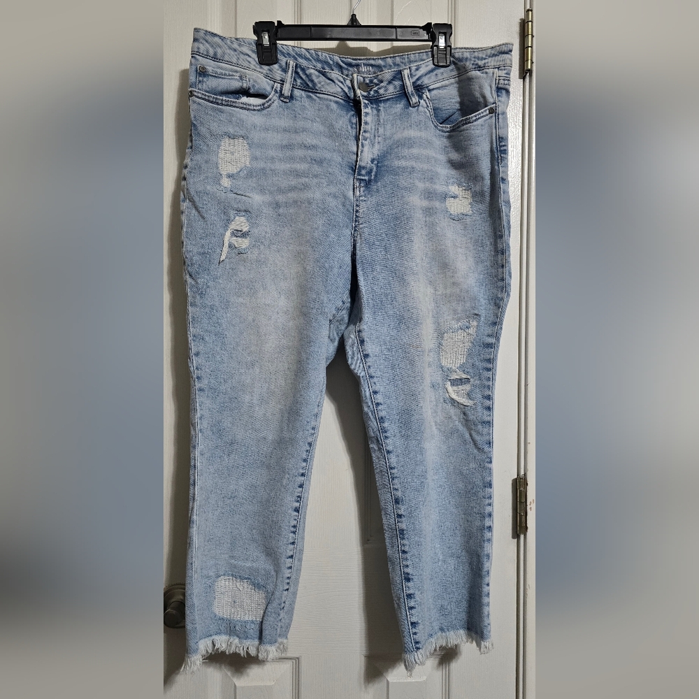 High waisted distressed boyfriend jeans